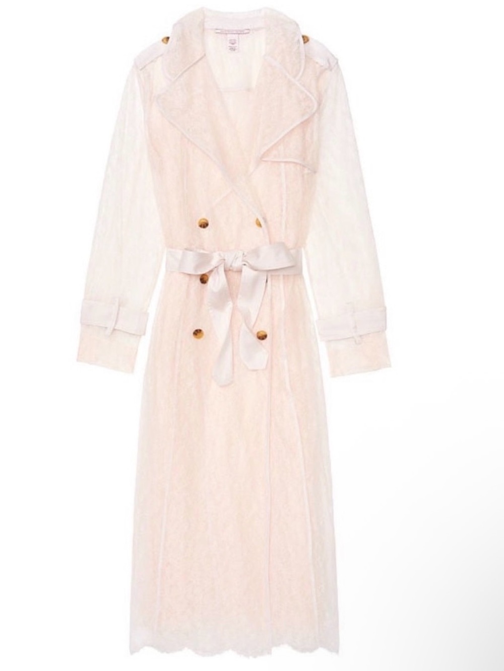 Victoria's Secret Blush Sheer Lace Trench Robe with Satin Tie
